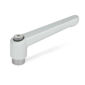 GN 300.1 Verstellbare Klemmhebel, Zink-Druckguss, Buchse Edelstahl Farbe: SR - silber, RAL 9006, strukturmatt