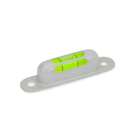 GN 2282 Längslibellen, Gehäuse Messing, zum Anschrauben Empfindlichkeit: 50 - Winkelminuten, pro 2 mm Blasenweg<br />Werkstoff / Oberfläche: MSR - silber, RAL 9006, strukturmatt<br />Kennziffer: 3 - Sichtfenster oben - vorne - hinten
