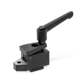 GN 9190.2 Niederzugspanner, Stahl, mit Spanngewinde und Auflage Form: E - mit geriffelter Spannbacke<br />Kennzeichen: K - Spannhub mit verstellbarem Klemmhebel