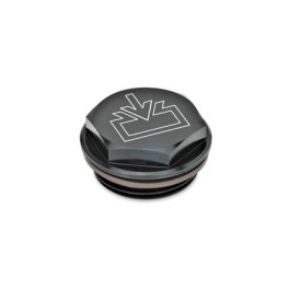 GN 742 Verschlussschrauben mit und ohne Symbol, Viton-Dichtung, Aluminium, bis 180 °C Form: ESS - mit DIN-Einfüllsymbol, schwarz eloxiert<br />Entlüftungsbohrung: 1 - ohne Entlüftungsbohrung