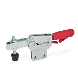 GN 820.4 Schnellspanner, Stahl, Spannhebel horizontal, mit Verriegelung, mit senkrechtem Fuß Form: NLC - offener Spannarm, mit 2 Flankenscheiben und Andrückschraube GN 708.1