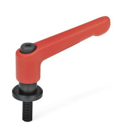 GN 307 Verstellbare Klemmhebel, Zink-Druckguss, mit Schraube und Auflagescheibe Farbe: RS - rot, RAL 3000, strukturmatt
