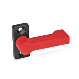GN 702 Sperrriegel, Zink-Druckguss, mit 4 Raststellungen Form: A - mit Anschraubflansch<br />Farbe: RS - rot, RAL 3000, strukturmatt