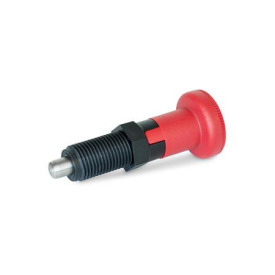 GN 617.2 Rastbolzen, Führung Kunststoff, Raststift Edelstahl, mit rotem Knopf Form: C - mit Rastsperre, ohne Kontermutter<br />Werkstoff: NI - Edelstahl