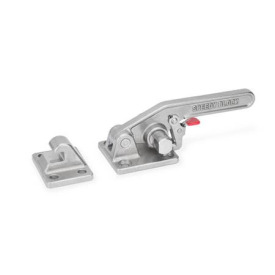 GN 852.3 Edelstahl-Verschlussspanner mit Verriegelung, schwere Ausführung Form: T - mit Befestigungsbohrungen, ohne Zugbügel, mit Gegenhalter