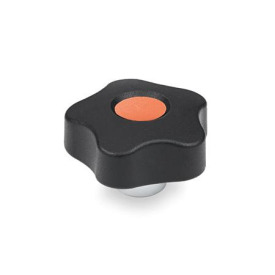 GN 5337.1 Sterngriffe mit vorstehender Stahlbuchse, mit Abdeckkappe Form: E - mit Abdeckkappe (Gewinde-Sackloch)<br />Farbe der Abdeckkappe: DOR - orange, RAL 2004, matt