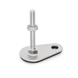 GN 43 Stellfüße, Edelstahl, mit Befestigungslasche, Tropfenform Form (Fußteller): D3 - mit Gummiauflage, aufvulkanisiert, schwarz<br />Spindelvariante: SK - mit Mutter, Außensechskant unten