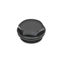 GN 741 Verschlussschrauben mit und ohne Symbol, Aluminium, bis 100 °C Form: OSS - neutral, schwarz eloxiert<br />Entlüftungsbohrung: 1 - ohne Entlüftungsbohrung