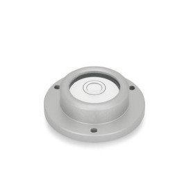 GN 2277 Dosenlibellen, Gehäuse Aluminium, mit Befestigungsflansch zum Anschrauben Form: A - Befestigungsflansch zum Aufsetzen<br />Werkstoff / Oberfläche: ALN - eloxiert, naturfarben