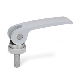 GN 927.4 Exzenterspanner mit Edelstahl-Schraube, Hebel Zink-Druckguss Form: A - Kunststoff-Auflagescheibe mit Stellmutter<br />Farbe: S - silber, RAL 9006