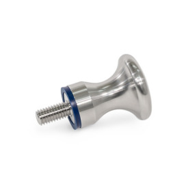 GN 75.6 Pilzknöpfe, Edelstahl, Hygienic Design Form: E - mit Gewindezapfen<br />Oberfläche: MT - mattiert (Ra < 0,8 µm)<br />Werkstoff (Dichtring): H - HNBR