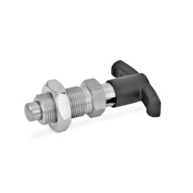 GN 817.4 Edelstahl-Rastbolzen mit T-Griff Werkstoff: NI - Edelstahl<br />Form: CK - mit Rastsperre, mit Kontermutter