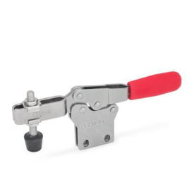 GN 820.1 Schnellspanner, Edelstahl, Spannhebel horizontal, mit senkrechtem Fuß Werkstoff: NI - Edelstahl<br />Form: NC - offener Spannarm, mit 2 Flankenscheiben und Andrückschraube GN 708.1