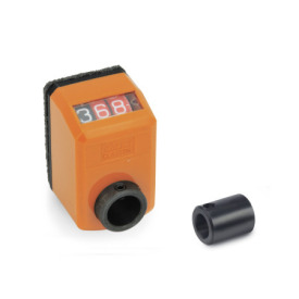 GN 9534 Stellungsanzeiger für konfigurierbare Lineareinheiten, mechanisches Zählwerk Einbaulage: AN - schräg, oben<br />Werkstoff: ST - Stahl<br />Farbe: OR - orange, RAL 2004, glänzend