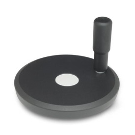 GN 9234 Handräder, Aluminium, kunststoffbeschichtet, für Lineareinheiten Form: R - mit drehbarem Griff<br />Oberfläche: SW - schwarz, RAL 9005, strukturmatt<br />d<sub>2</sub>: 80...100 - Scheibenhandrad