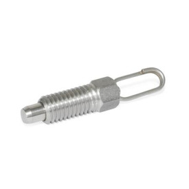 GN 717 Edelstahl-Rastbolzen, mit Zugring / mit Zugöse, ohne Rastsperre Form: D - mit Zugöse, ohne Kontermutter<br />Werkstoff: NI - Edelstahl