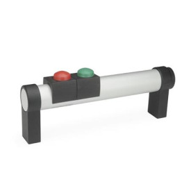 GN 331 Rohrgriffe, Aluminium, mit elektrischer Schaltfunktion Oberfläche: EL - eloxiert, naturfarben<br />Form: T2 - mit 2 Taster<br />Kennziffer: 1 - ohne Not-Aus-Schalter