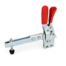 GN 810.4 Schnellspanner, Stahl, Spannhebel vertikal, mit Verriegelung, mit senkrechtem Fuß, mit verlängertem Spannarm Form: VLC - Spannarm verlängert mit Langloch, 2 Flankenscheiben und Andrückschraube GN 708.1