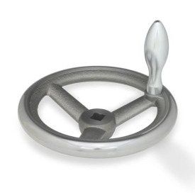 DIN 950 Handräder, Gusseisen / Aluminium Werkstoff: GG - Gusseisen<br />Bohrungskennzeichen: V - mit Vierkant<br />Form: F - mit festem Griff