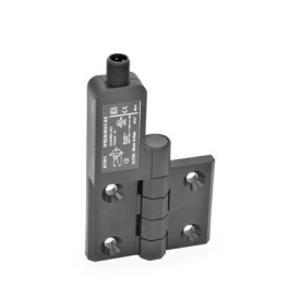GN 239.4 Schaltscharniere, Kunststoff, mit Anschlussstecker Kennzeichen: SL - Bohrungen für Senkschraube, Schalter links<br />Form: AS - Anschlussstecker oben