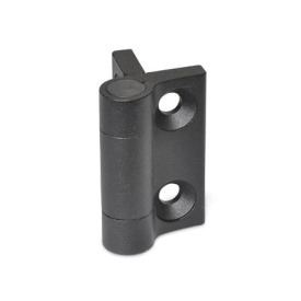 GN 437.3 Scharniere, Zink-Druckguss, mit Federrückstellung Form: L2 - Federrückstellung, schließend, mittlere Federkraft<br />Farbe: SW - schwarz, RAL 9005, strukturmatt
