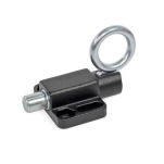 Pistoncini di posizionamento a molla, acciaio, con flangia per montaggio a filo, con posizione di arresto, con anello di azionamento
