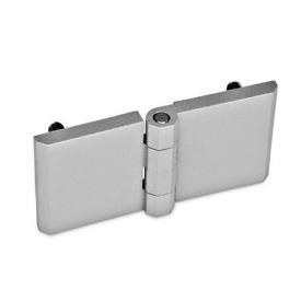 GN 237 Scharniere, Zink-Druckguss, horizontal verlängert Werkstoff: ZD - Zink-Druckguss<br />Form: C - 2x2 Gewindestifte<br />Oberfläche: SR - silber, RAL 9006, strukturmatt<br />Scharnierflügel: l3 = l4 - beidseitig verlängert