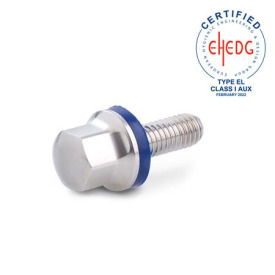 GN 1580 Schrauben, Edelstahl, Hygienic Design Oberfläche: MT - mattiert (Ra < 0,8 µm)<br />Werkstoff (Dichtring): H - HNBR