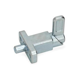 GN 722.2 Federriegel, Stahl, mit Anschraubflansch Form: A - Riegelstellung rechtwinklig zu Befestigungsbohrungen<br />Oberfläche: ZB - verzinkt, blau passiviert