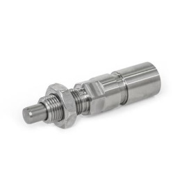 GN 817.7 Rastbolzen, Edelstahl, pneumatisch betätigt Form: E - pneumatisch einfachwirkend, per Federkraft einrastend<br />Kennzeichen: OP - ohne Positionsabfrage