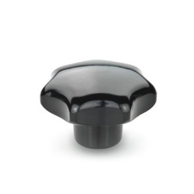 DIN 6336 Sterngriffe, Kunststoff, Buchse Stahl Werkstoff: KU - Kunststoff<br />Form: K - mit Gewindebuchse