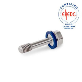 GN 1582 Schrauben, Edelstahl, mit dünnem Schaft zur Verliersicherung, Hygienic Design Oberfläche: MT - mattiert (Ra < 0,8 µm)<br />Werkstoff (Dichtring): H - HNBR