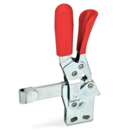 GN 810.4 Schnellspanner, Stahl, Spannhebel vertikal, mit Verriegelung, mit senkrechtem Fuß Form: FL - massiver Spannarm, mit Halteschelle zum Anschweißen