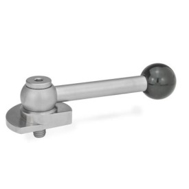 GN 918.6 Spannriegel, Edelstahl, Spannung nach oben, mit Gewindezapfen Form: GV - mit Kugelgriff, gerade (Kerbverzahnung)<br />Spannrichtung: L - durch Linksdrehung