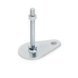 GN 42 Stellfüße, Stahl, mit Befestigungslasche, Tropfenform Form: A0 - ohne Gummiauflage<br />Spindelvariante: SK - mit Mutter, Außensechskant unten