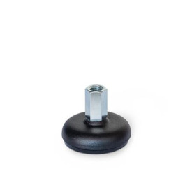 GN 30 Stellfüße, Stahlblech, mit Gummiauflage Form: A5 - Stahl, kunststoffbeschichtet schwarz, Gummi eingelegt, schwarz<br />Spindelvariante: X - Außensechskant mit Innengewinde