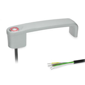 GN 422 Bügelgriffe, mit elektrischer Schaltfunktion, mit Kabel Form: T1 - mit 1 Taster<br />Oberfläche: SR - silber, RAL 9006, strukturmatt