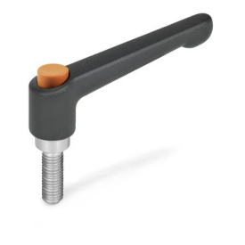 GN 303.1 Verstellbare Klemmhebel, mit Ausrastknopf, Zink-Druckguss, Schraube Edelstahl Farbe Ausrastknopf: O - orange, RAL 2004