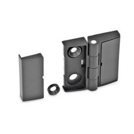 GN 238 Scharniere, Zink-Druckguss, justierbar, mit Abdeckung Form: EJ - einseitig justierbar<br />Farbe: SW - schwarz, RAL 9005, strukturmatt