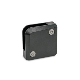 GN 939 Halter für Flächenelemente, Zink-Druckguss, für Glas- und Kunststoffscheiben Form: E - Eckhalter<br />Oberfläche: SW - schwarz, RAL 9005, strukturmatt