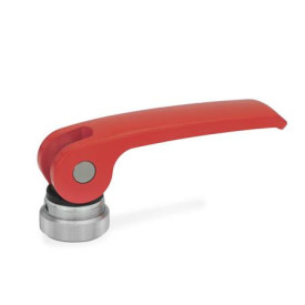 GN 927.4 Exzenterspanner, Hebel Zink-Druckguss, mit Edelstahl-Innengewinde Form: A - Kunststoff-Auflagescheibe mit Stellmutter<br />Farbe: R - rot, RAL 3000