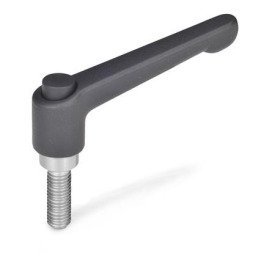 GN 303.1 Verstellbare Klemmhebel, mit Ausrastknopf, Zink-Druckguss, Schraube Edelstahl Farbe Ausrastknopf: S - schwarz, RAL 9005