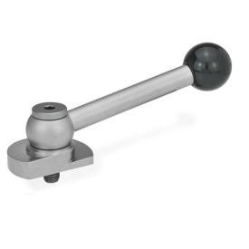 GN 918.6 Spannriegel, Edelstahl, Spannung nach oben, mit Gewindezapfen Form: KV - mit Kugelgriff, schräg (Kerbverzahnung)<br />Spannrichtung: R - durch Rechtsdrehung (gezeichnete Ausführung)