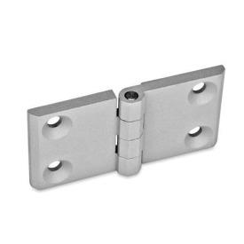 GN 237 Scharniere, Zink-Druckguss, horizontal verlängert Werkstoff: ZD - Zink-Druckguss<br />Form: A - 2x2 Bohrungen für Senkschrauben<br />Oberfläche: SR - silber, RAL 9006, strukturmatt<br />Scharnierflügel: l3 = l4 - beidseitig verlängert