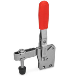 GN 810.1 Schnellspanner, Edelstahl, Spannhebel vertikal, mit senkrechtem Fuß Werkstoff: NI - Edelstahl<br />Form: BC - offener Spannarm, mit 2 Flankenscheiben und Andrückschraube GN 708.1