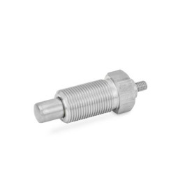 GN 817 Edelstahl-Rastbolzen / Kunststoff-Knopf Werkstoff: NI - Edelstahl<br />Form: G - ohne Kontermutter, mit Gewindezapfen