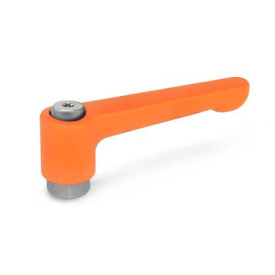 GN 302.1 Flache verstellbare Klemmhebel, Zink-Druckguss, Buchse Edelstahl Farbe: OS - orange, RAL 2004, strukturmatt