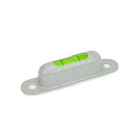 GN 2282 Längslibellen, Gehäuse Messing, zum Anschrauben Empfindlichkeit: 50 - Winkelminuten, pro 2 mm Blasenweg<br />Werkstoff / Oberfläche: MSR - silber, RAL 9006, strukturmatt<br />Kennziffer: 1 - Sichtfenster oben