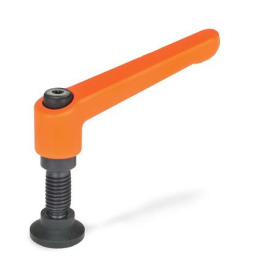 GN 306 Verstellbare Klemmhebel, Schraube mit Sonderzapfen Farbe: OS - orange, RAL 2004, strukturmatt<br />Form: KD - Kugelzapfen mit Druckstück