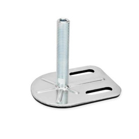 GN 42 Stellfüße, Stahl, mit Befestigungslasche, Rechteckform Form (Fußteller): G3 - mit Gummiauflage, aufvulkanisiert, schwarz, mit 2 Langlöchern<br />Spindelvariante: U - ohne Mutter, Innensechskant oben und Schlüsselfläche unten